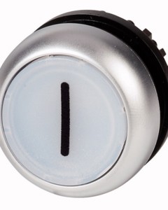 Illuminated push button front M22 labeled white M22-DL-W-X1